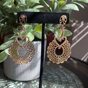 Bohemian gold and crystal lattice earrings